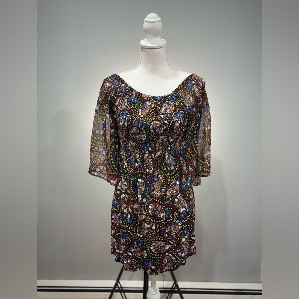 SALE! Multicolor August Silk Paisley Peasant Blouse Size M EUC